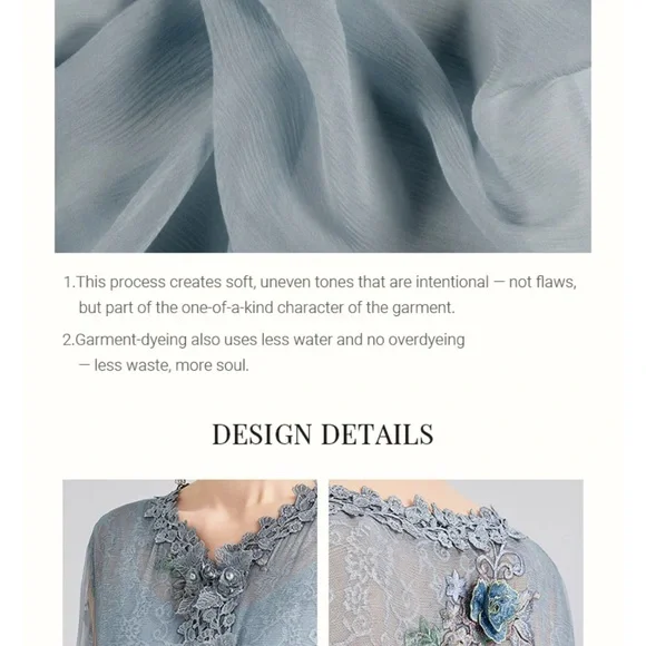 Rich Radi Q’s 3-D Floral Silk Skirt – Bluish Gray, Handcrafted Couture - Picture 8 of 9